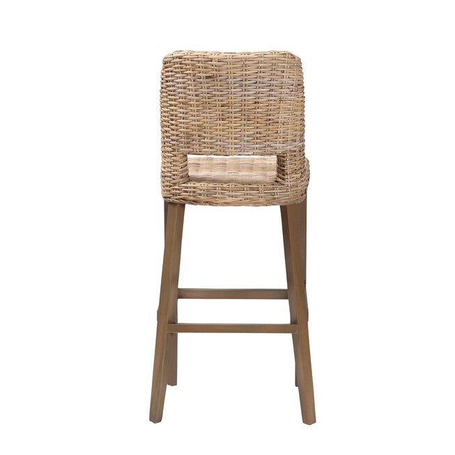 Magy Modern Bohemian Grey Kubu Rattan And Mahogany Wood Bar Stool, , alternate image number null