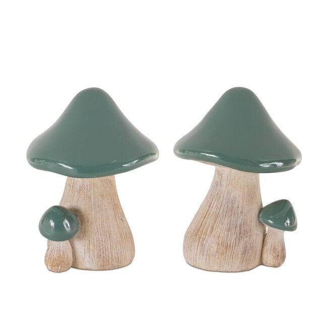 Mushroom (Set of 2) 4.25 inchesL x 6.25 inchesH Resin, GREEN/BROWN, hi-res image number null