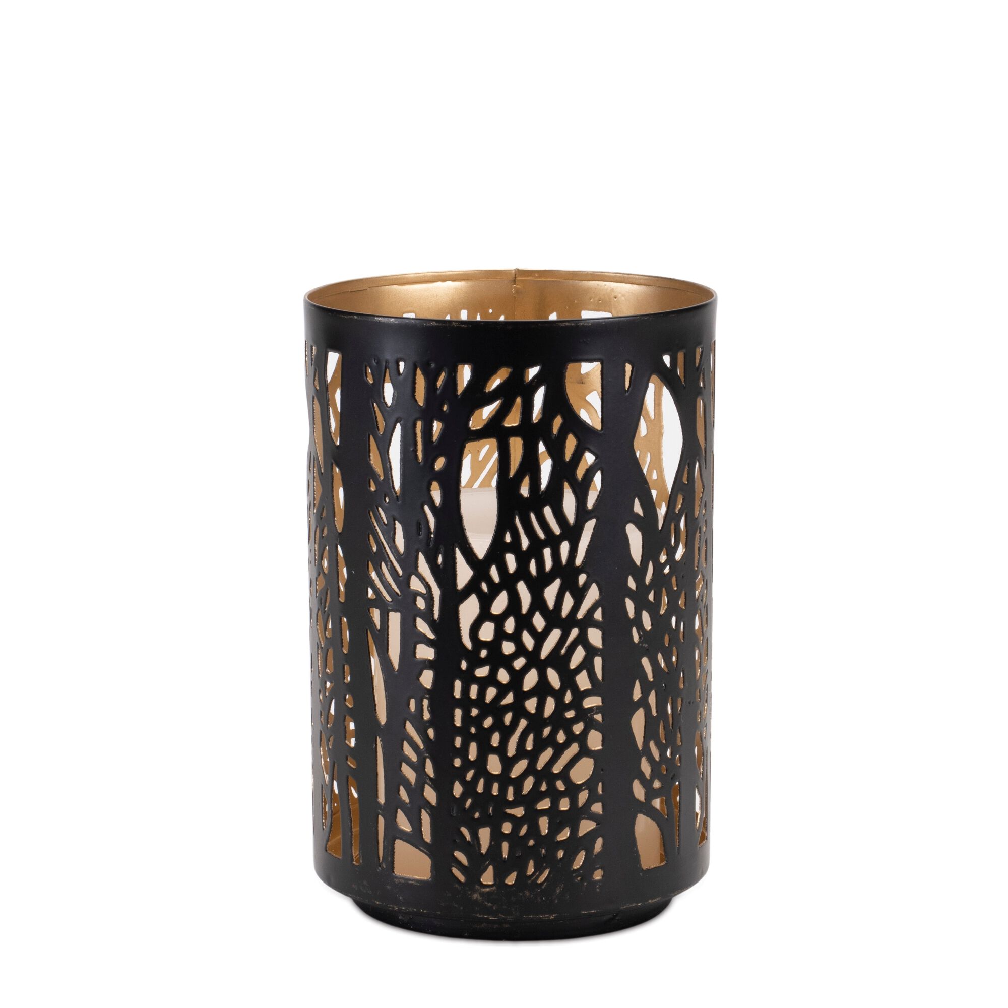 Forest Trees Punched Metal Candle Holder (Set of 2), BLACK/GOLD, alternate image number 5