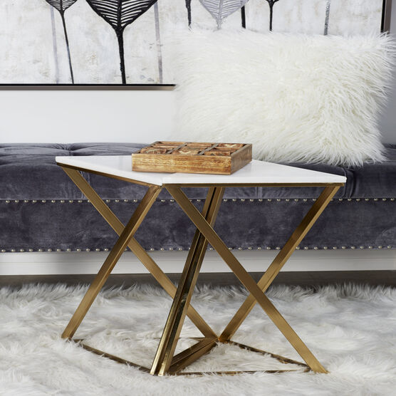Set of 2 Gold Marble Contemporary Accent Table, 14" x 24", , alternate image number null