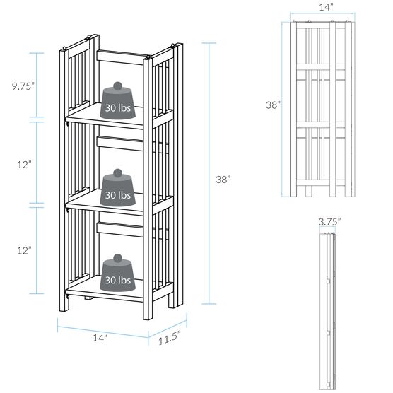 3-Shelf Folding Bookcase 14" Wide-Honey Oak, , alternate image number null
