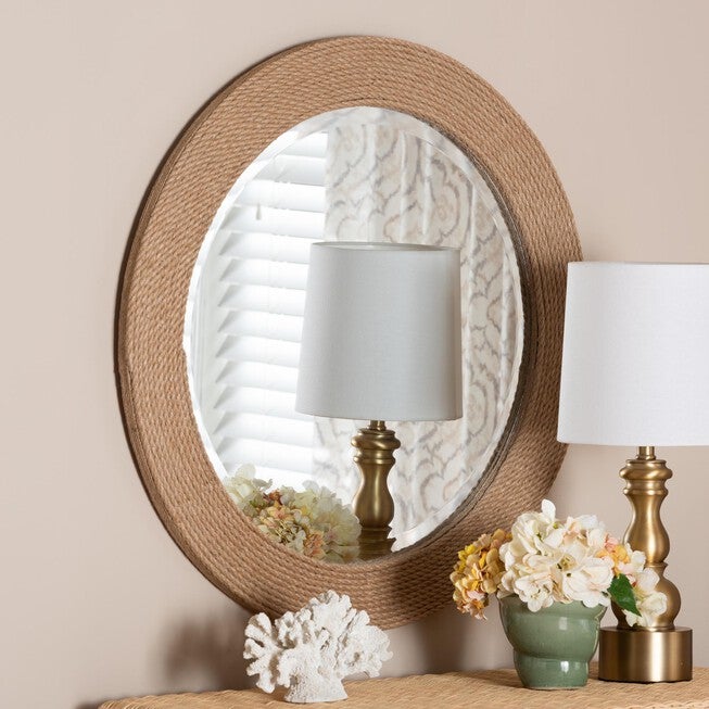 Nieva Round Woven Rope Mirror, NATURAL BROWN, hi-res image number null
