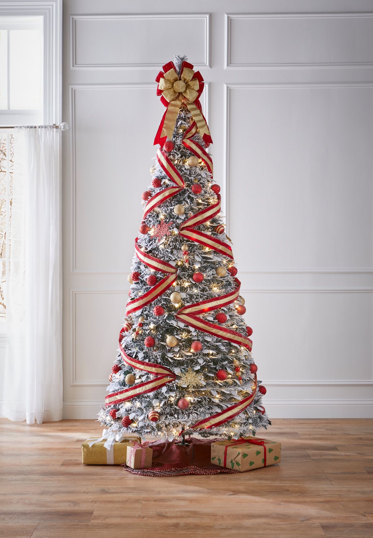 7 H Pre Lit Flocked Pop Up Tree King Size