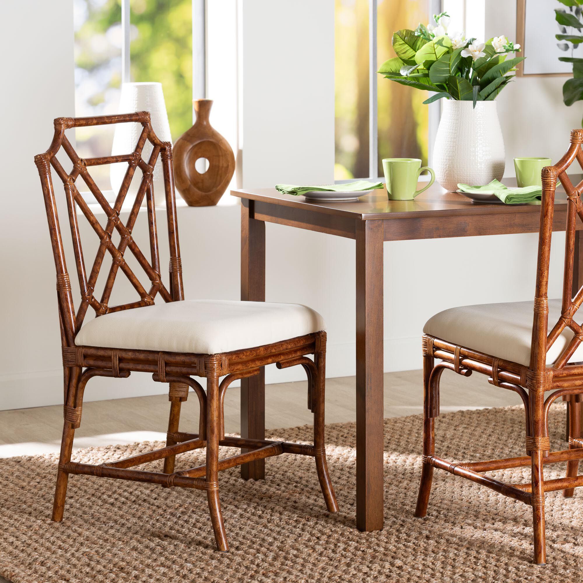 Esmery Marbled Tortoise Natural Rattan Dining Chair, BROWN, hi-res image number 0