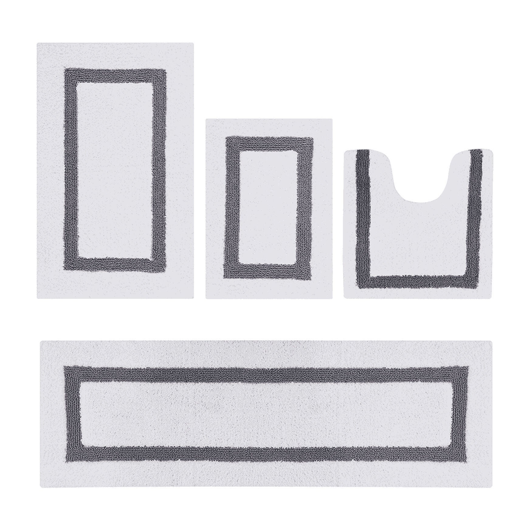 Hotel Collection 100% Cotton 4 Piece (17 inches X 24 inches | 20 inches X 20 inches | 21 inches X 34 inches | 20 inches X 60 inches) Bath Rug Set, WHITE GRAY, hi-res image number 0