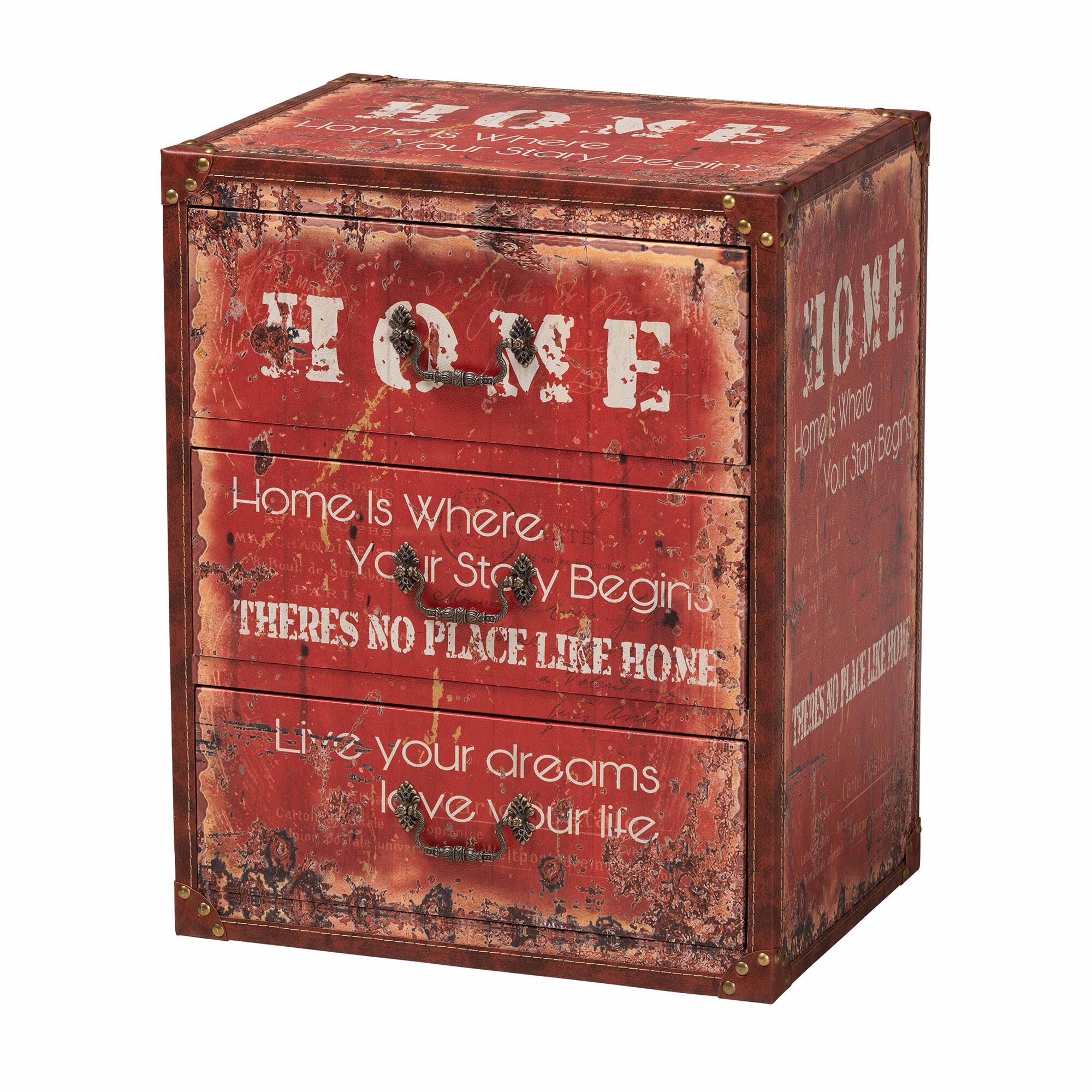 Lorand Vintage Faux Leather and Wood 3-Drawer Storage Trunk, RED, alternate image number 1