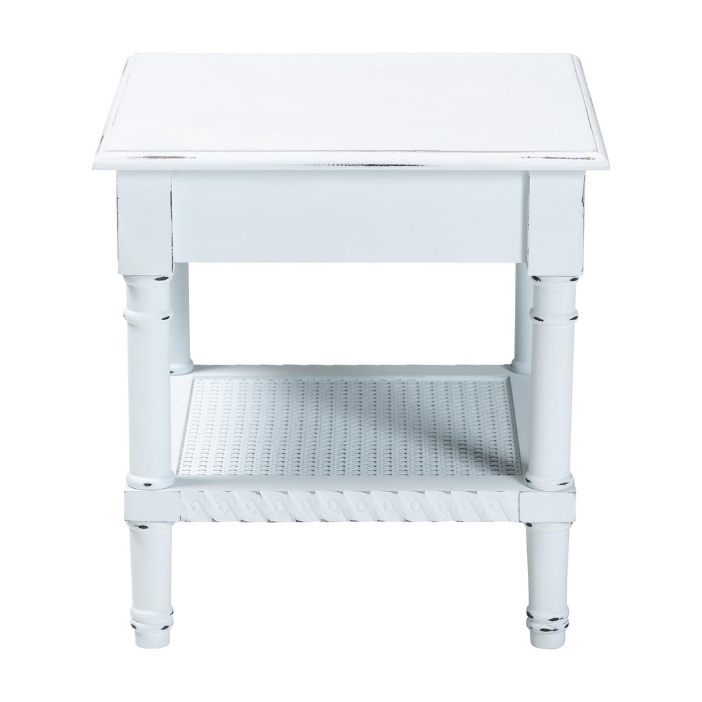 Top view of white distressed end table