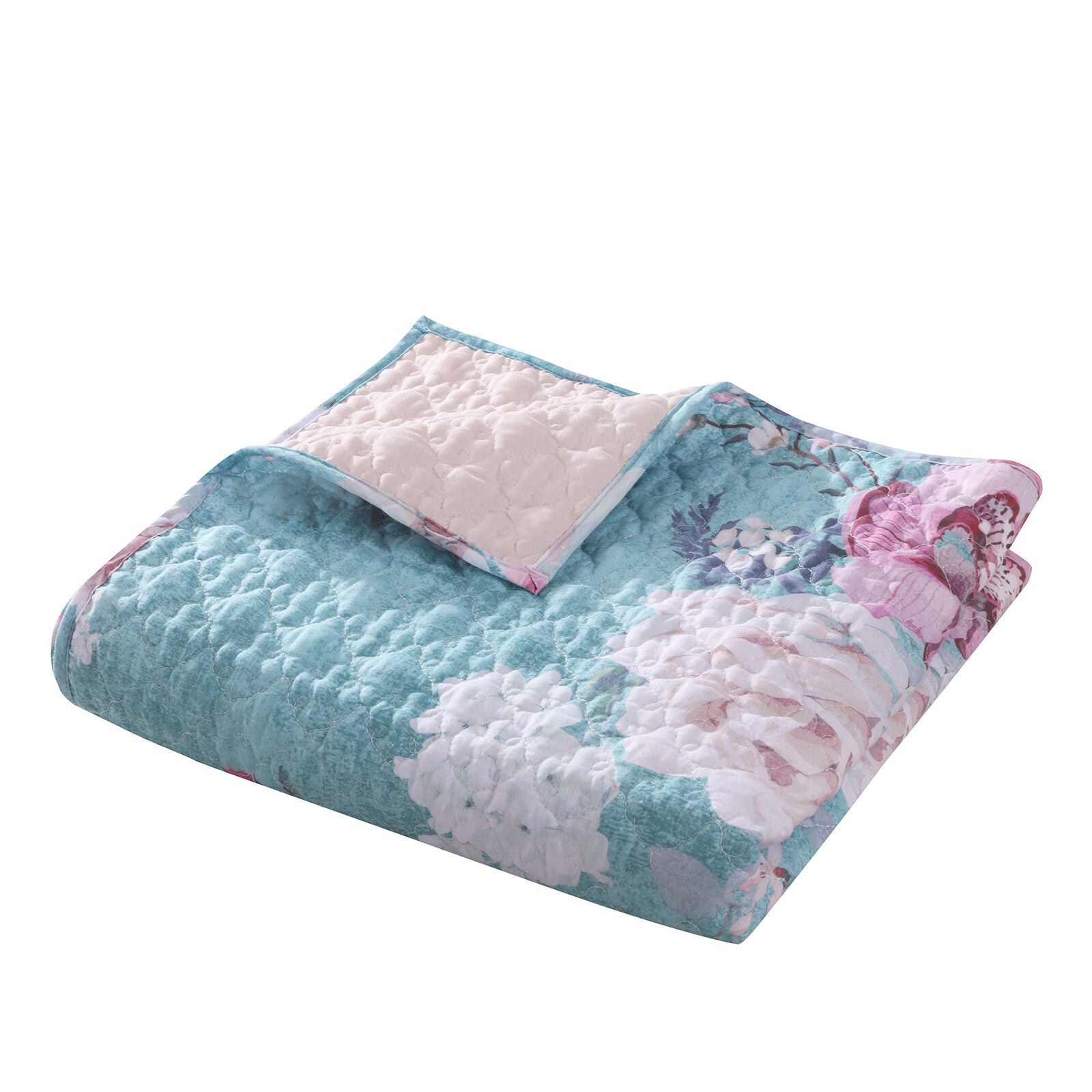 Avril Pastel Roses Quilted Throw Blanket, TURQUOISE BLUE, alternate image number 2