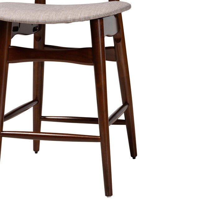 Tarana Mid-Century Modern Grey Fabric And Walnut Brown Finished Wood 2-Piece Counter Stool Set, , alternate image number null