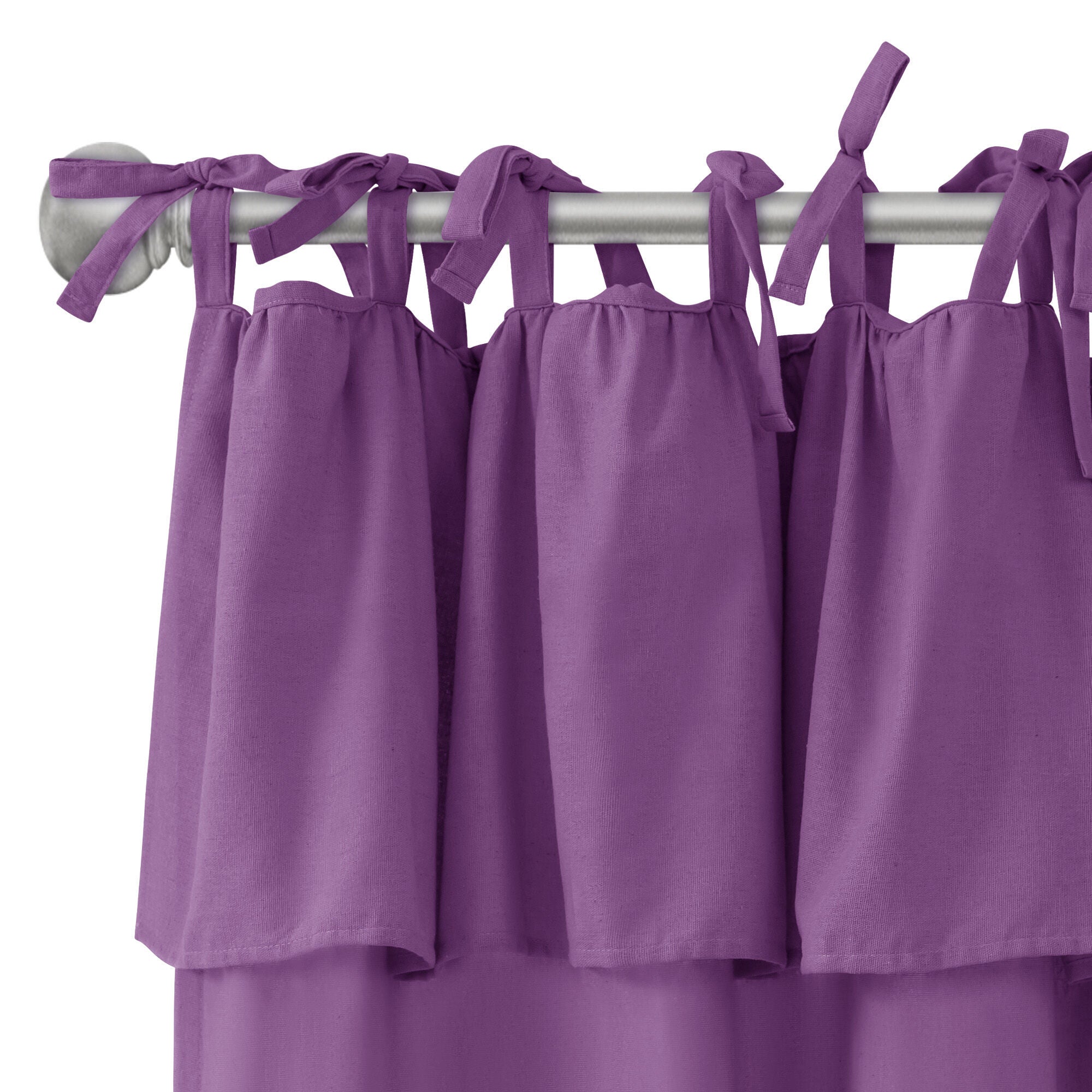Recycled Cotton Blend Ruffle Tie Top Curtain Pair, PURPLE, alternate image number 5