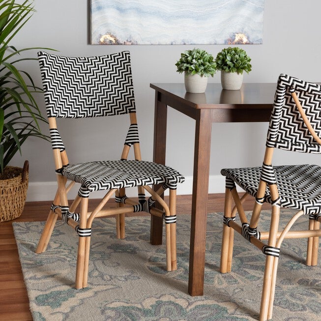 Wagner Modern French Black And White Weaving And Natural Rattan Bistro Chair, , alternate image number 6