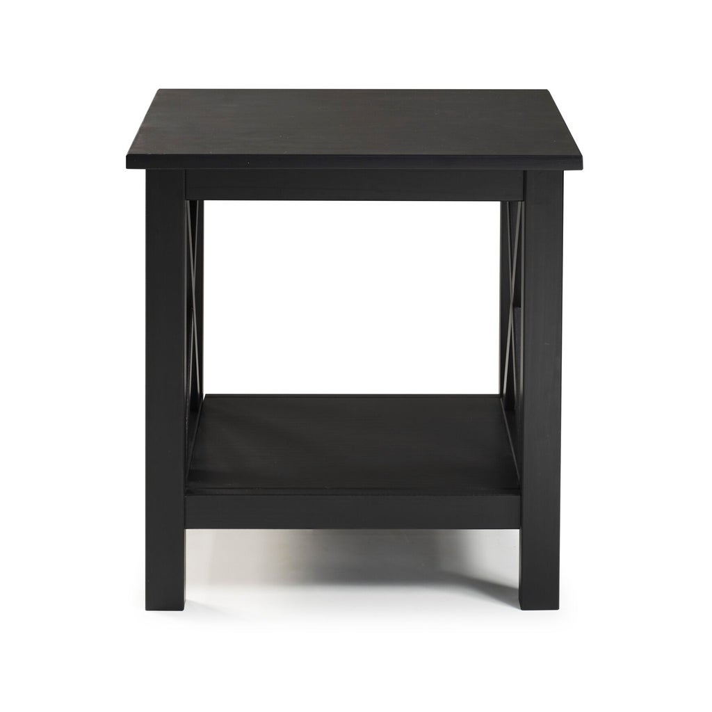 Dawes end table front view with shelf and criss-cross sides