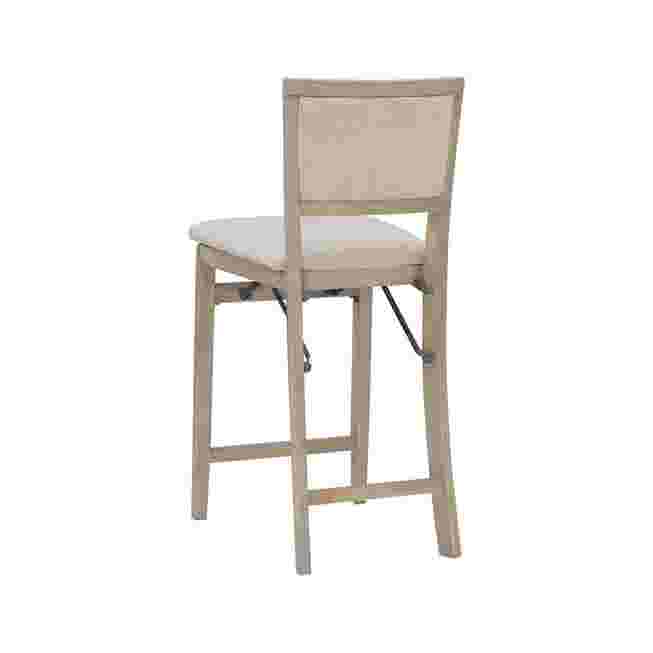 Rear three-quarter view of the grey wash folding counter stool