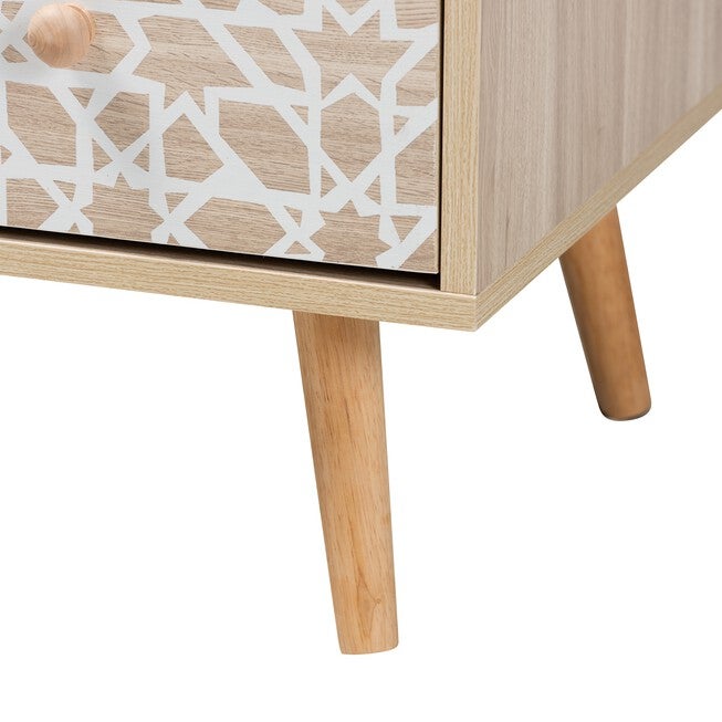 Beau Mid-Century Modern Transitional Two-Tone White And Oak Brown Finished Wood 3-Drawer Storage Cabinet, , alternate image number null