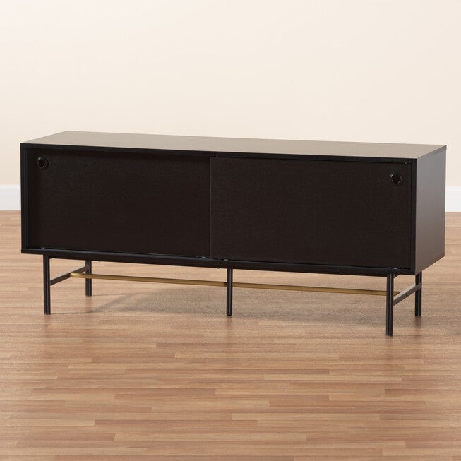 Truett Modern Dark Brown Finished Wood And Two-Tone Black And Gold Metal Tv Stand, , alternate image number 8