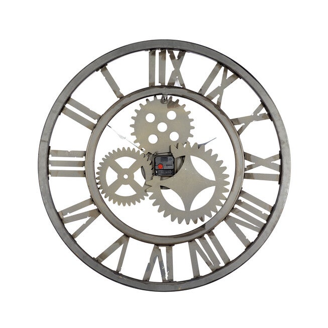 Brown Industrial Metal Wall Clock, , on-hover image number 1
