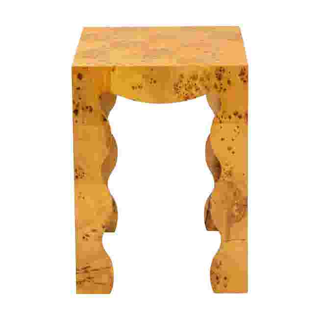 Contemporary burl wood end table with carved legs