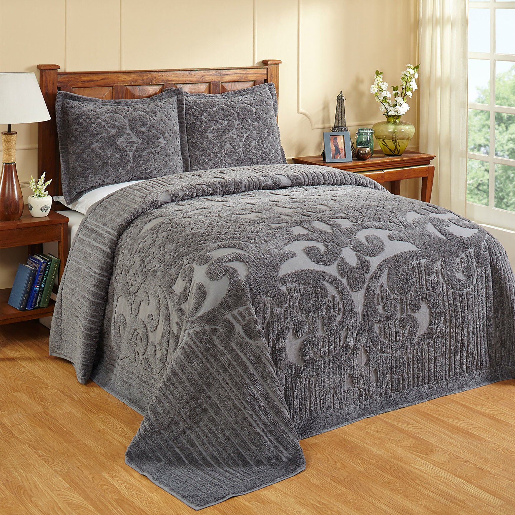 Ashton Collection 100% Cotton Medallion Bedspread Set, GRAY, hi-res image number 0