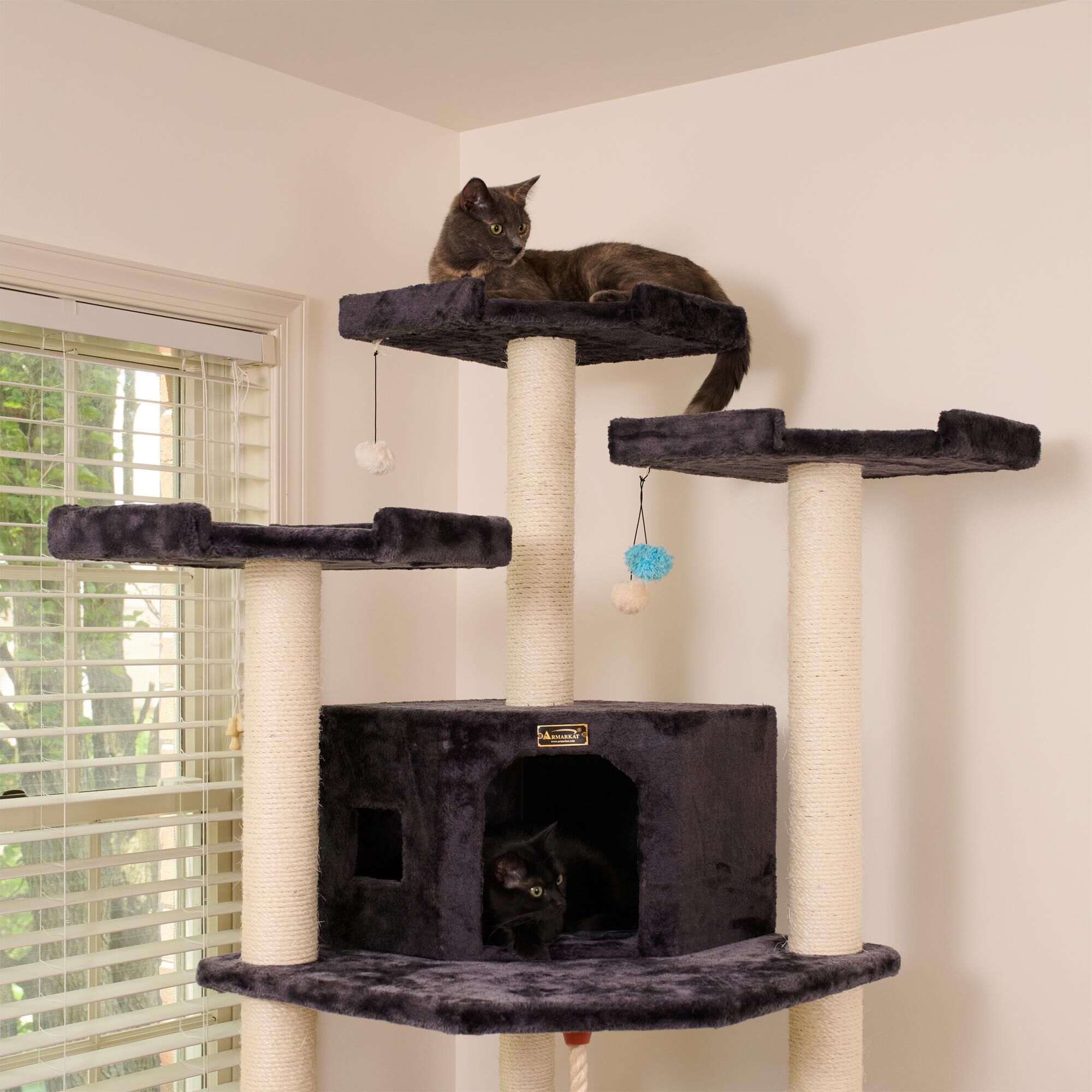 82 Inches Multi-Level Big Cat Tree. Tall Multi-Cats Tower with 2 Big Cat Condos A8202, DARK GRAY, alternate image number 3