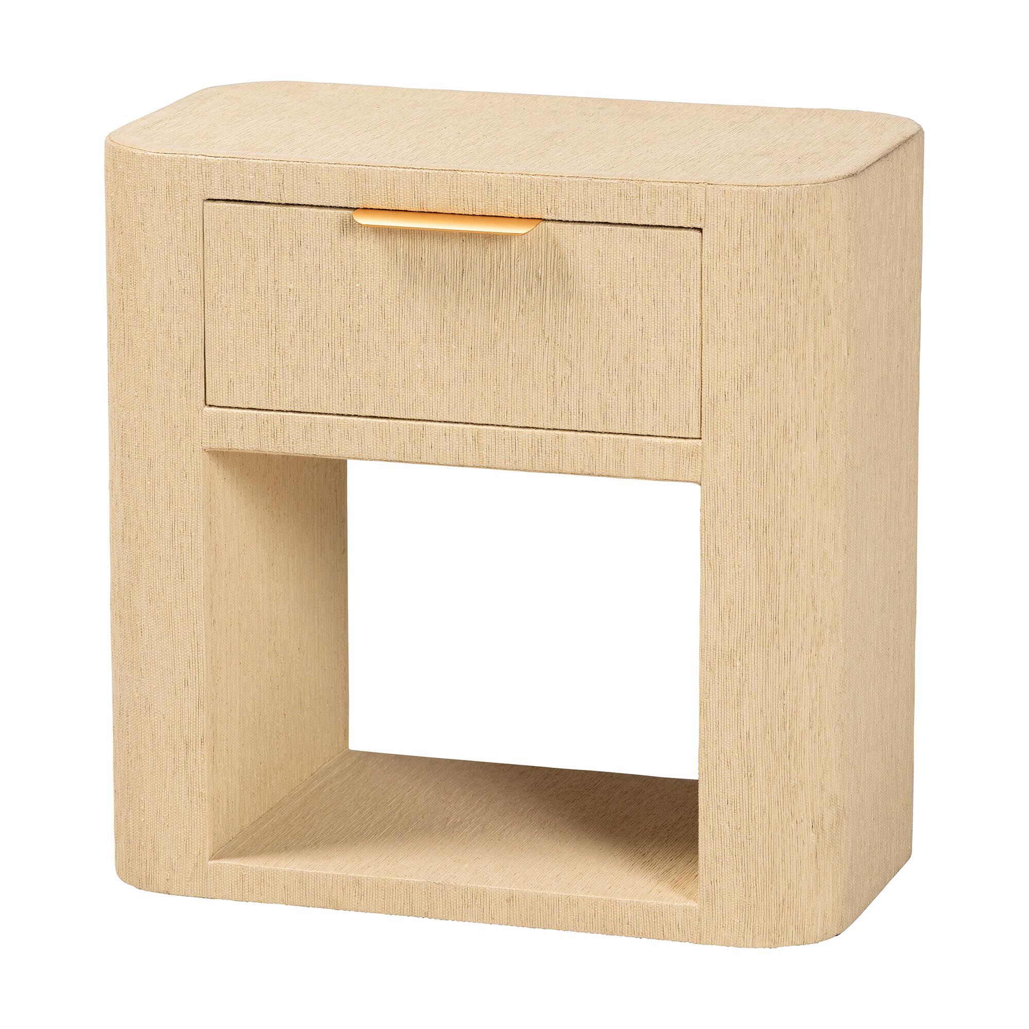 Beauford Grasscloth 1-Drawer Nightstand with Open Shelf, BROWN, alternate image number 1