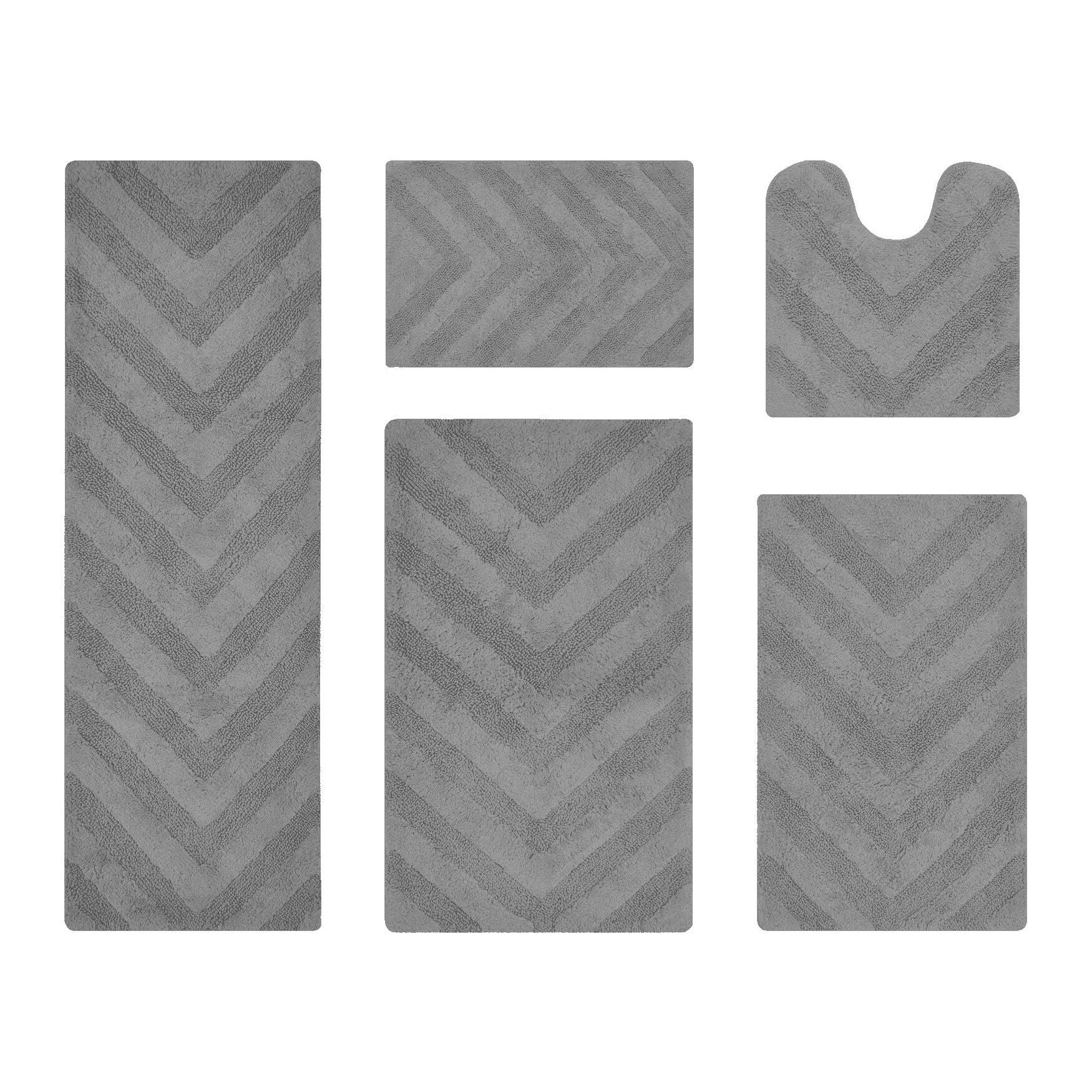 Hugo Collection 100% Cotton 5 Piece (17 inches X 24 inches | 20 inches X 20 inches | 21 inches X 34 inches | 24 inches X 40 inches | 20 inches X 60 inches) Bath Rug Set, GRAY, hi-res image number 0