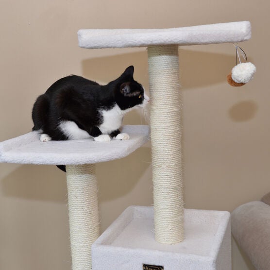 Classic 62" Real Wood Cat Tree With Levels, Condo And Two Perches, , alternate image number null