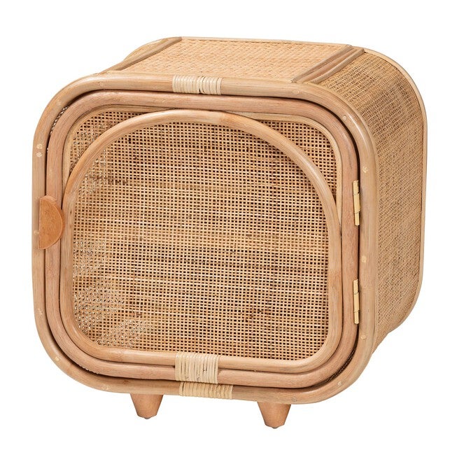 Keita Bohemian Natural Rattan and Mahogany Wood Nightstand, NATURAL, alternate image number 2
