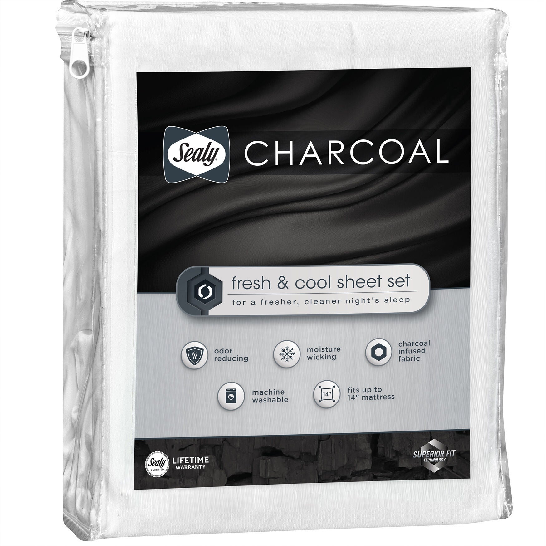 Sealy Charcoal Fresh & Cool Sheet Set, BRIGHT WHITE, hi-res image number 0