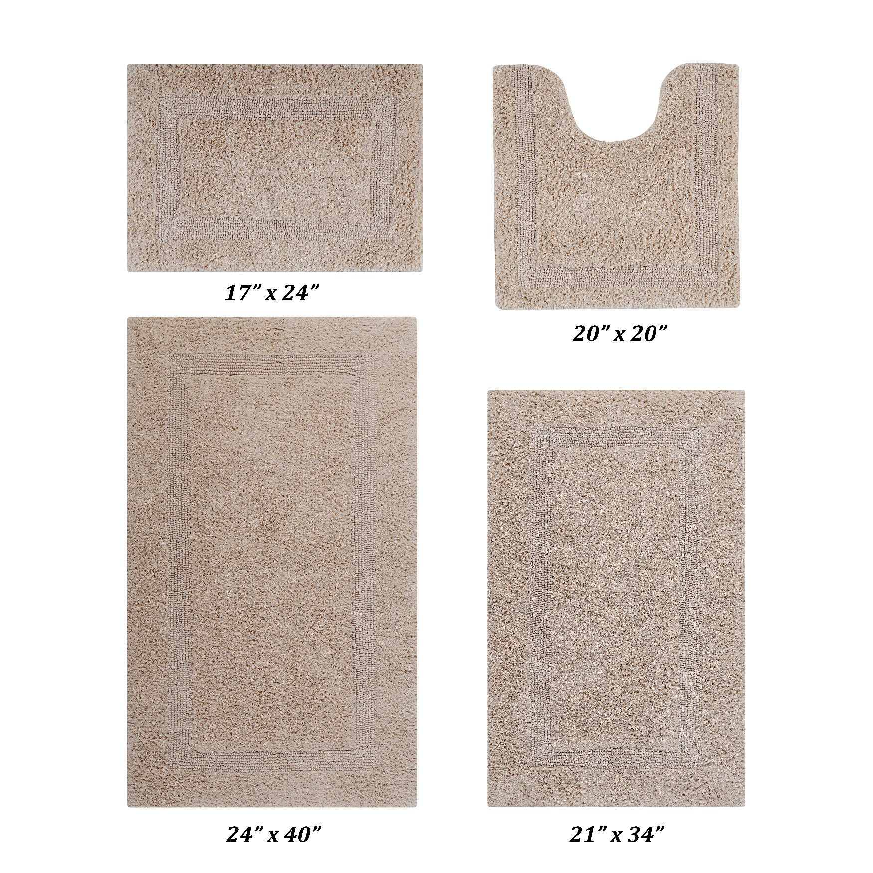 Lux Collections Bath Mat Rug 4 Piece Set (17 inches X 24 inches | 20 inches X 20 inches | 21 inches X 34 inches | 24 inches X 40 inches), SAND, hi-res image number 0