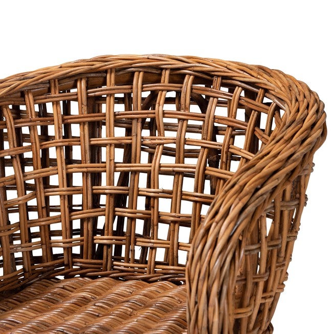 Mario Modern Bohemian Natural Brown Finished Teak Wood And Rattan 2-Piece Dining Chair Set, , alternate image number 3