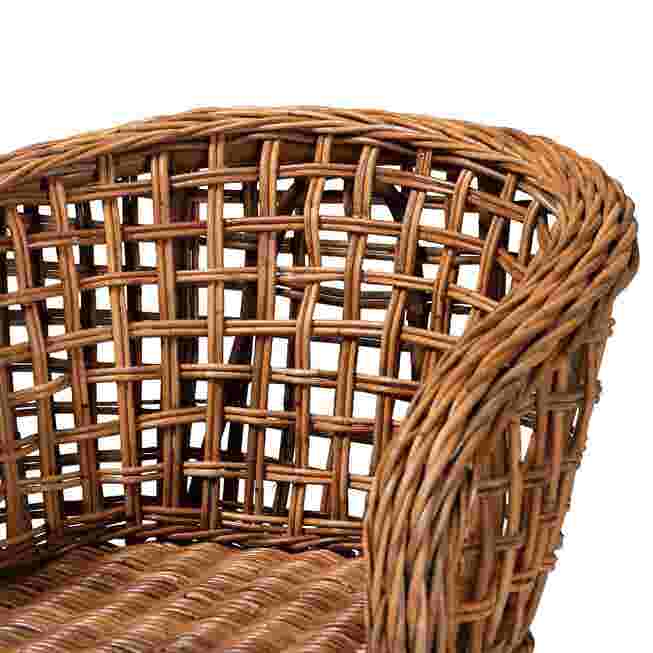 Close-up of wicker chair back and armrest