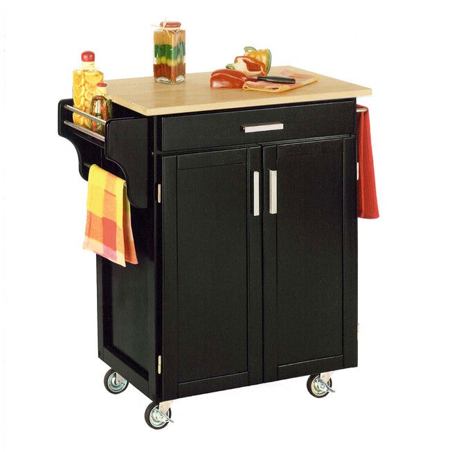 Black Finish Create a Cart with Wood Top , BLACK WOOD, hi-res image number null
