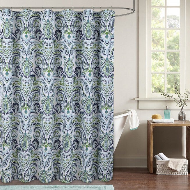 Provence Paisley Shower Curtain, BLUE WHITE GREEN, hi-res image number null