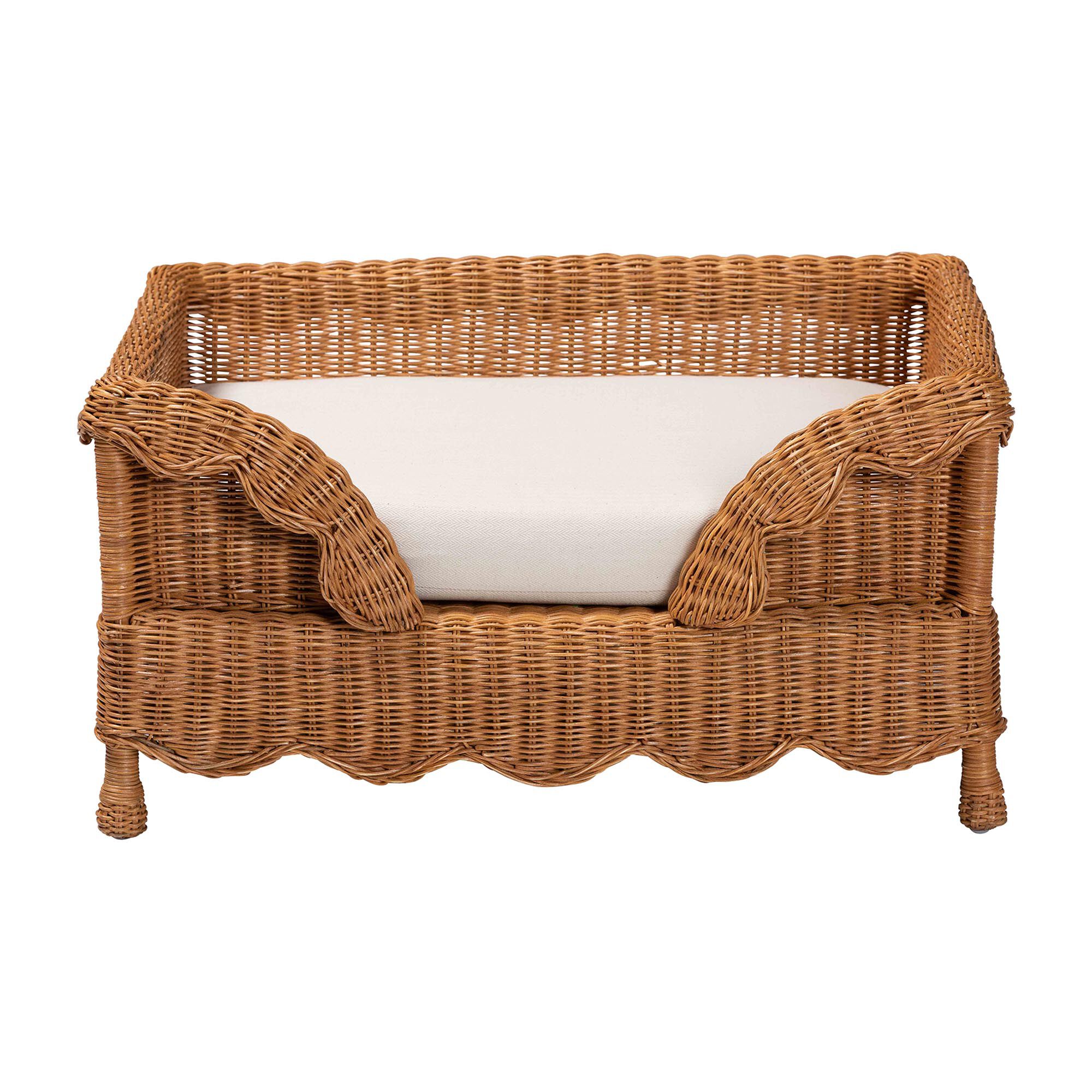 Papina Natural Rattan Pet Bed with Scalloped Sides, 31.5 inches, HONEY, alternate image number 2