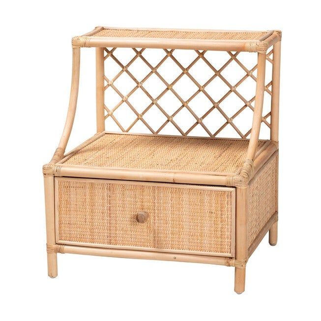 Lalo Modern Bohemian Natural Brown Rattan 1-Drawer Nightstand, NATURAL BROWN RATTAN, hi-res image number null