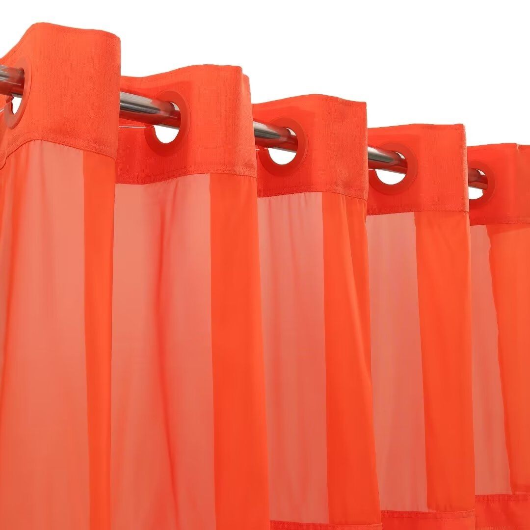 No Hook Slub Linen Texture Shower Curtain with Peva Snap-in Liner, ORANGE, alternate image number 2