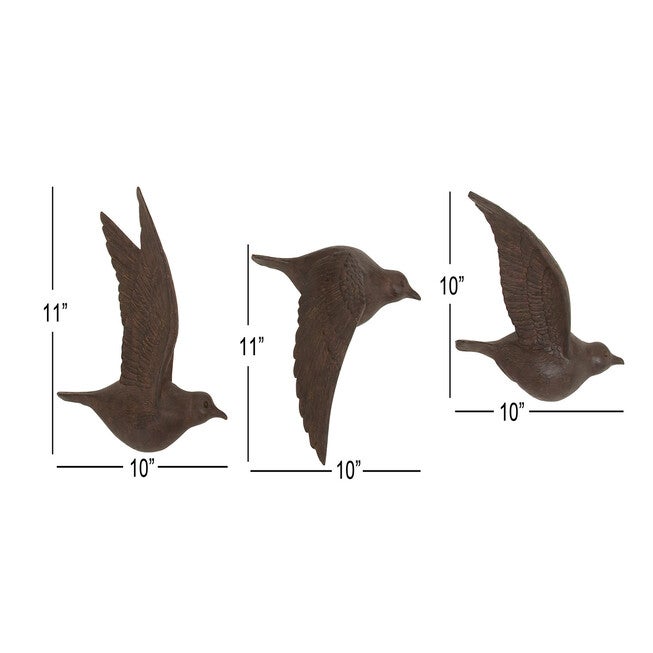 Set Of 3 Brown Resin Farmhouse Birds Wall Décor, , alternate image number 10