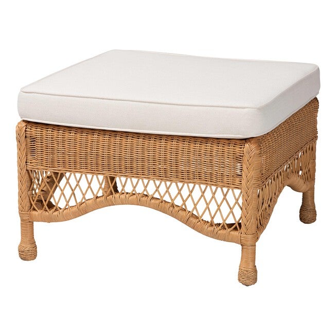 Brooklyn Bohemian Light Honey Braided Rattan Ottoman Stool, LIGHT, alternate image number null