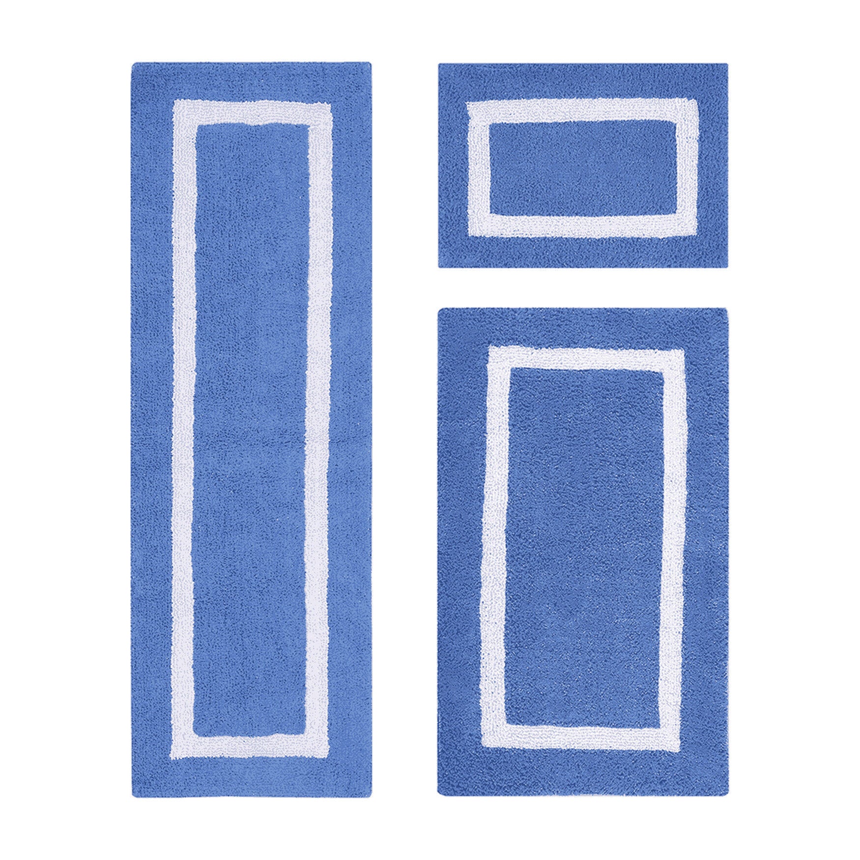 Hotel Collection 100% Cotton 3 Piece (17 inches X 24 inches | 24 inches X 40 inches | 20 inches X 60 inches) Bath Rug Set, BLUE WHITE, hi-res image number 0