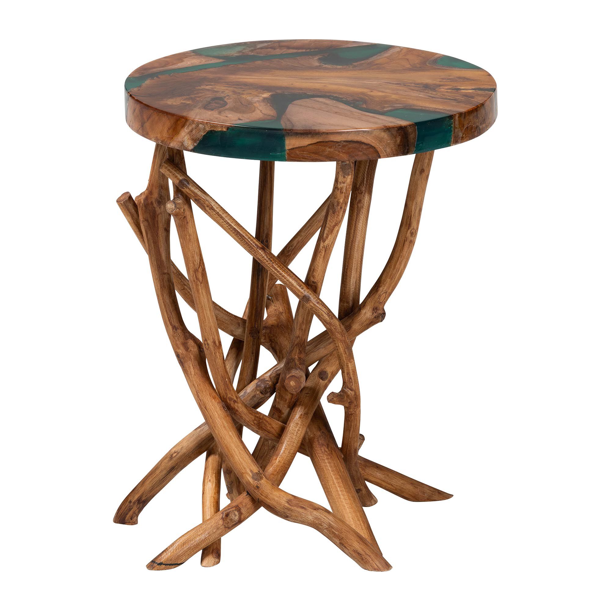 Amada Teak Wood Epoxy Resin End Table, GREEN, alternate image number 2