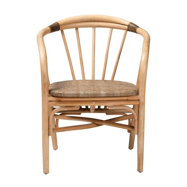 Kyoto Modern Bohemian Natural Brown Rattan 2-Piece Dining Chair Set, , on-hover image number 1