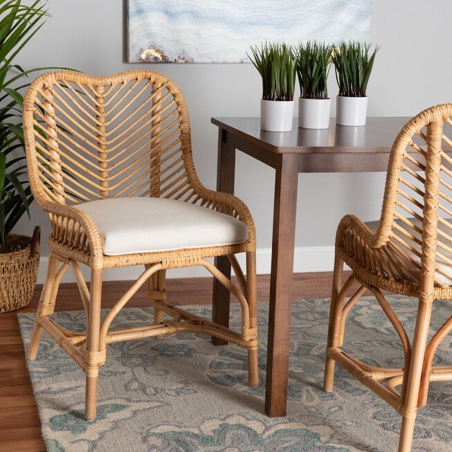 Arween Modern Bohemian Natural Brown Rattan Dining Chair, , alternate image number 7