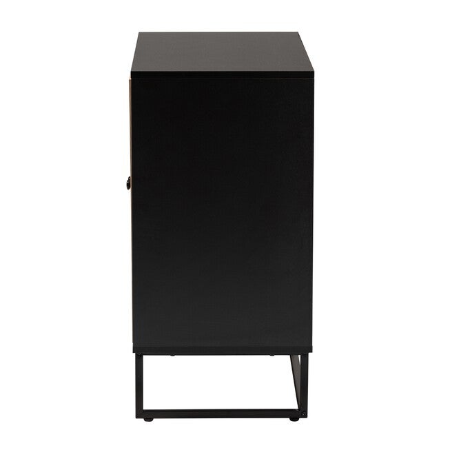 Declan Mid-Century Modern Espresso Brown Finished Wood And Natural Rattan 2-Door Storage Cabinet, , alternate image number 3