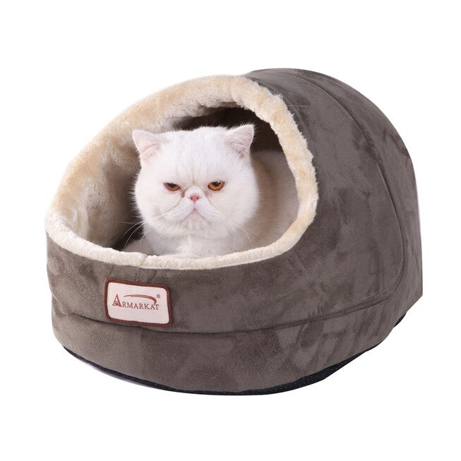 Faux Fur, Faux Suede Pet Cat Dog Cave Pet Bed, Beige/Laurel Green, GREEN BEIGE, hi-res image number 0