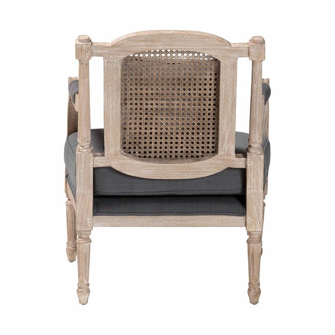Clemence French Provincial Grey Fabric Whitewashed Mahogany Wood Armchair, GREY/WHITEWASHBROWN, alternate image number null