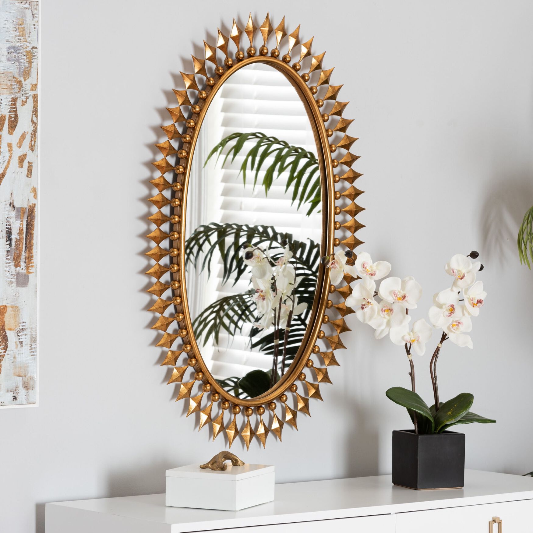 Rogier Modern Glam And Luxe Antique Goldleaf Metal Accent Wall Mirror, , alternate image number 2