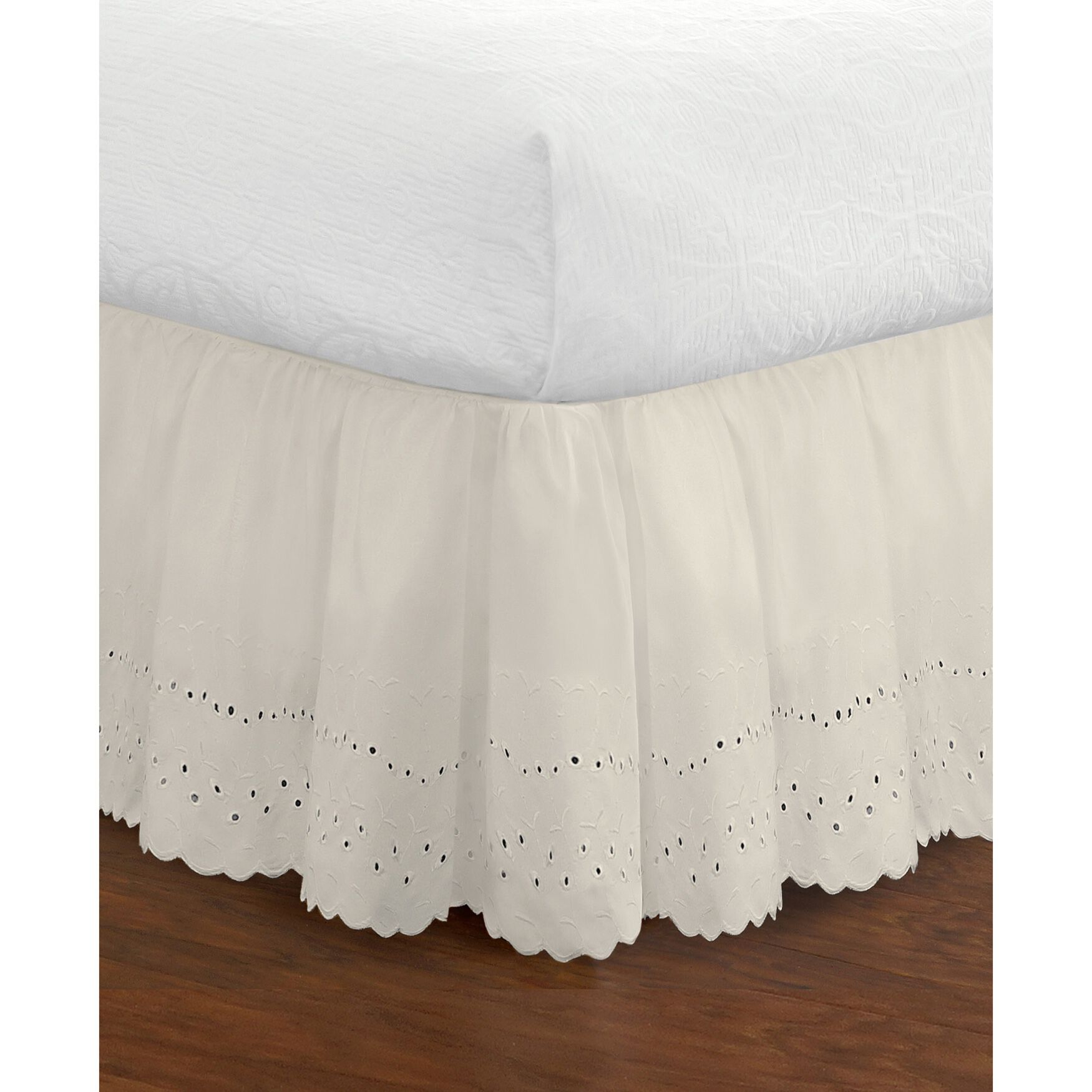 Fresh Ideas Ruffled Eyelet 18 inches Bed Skirt, Twin, IVORY, hi-res image number 0