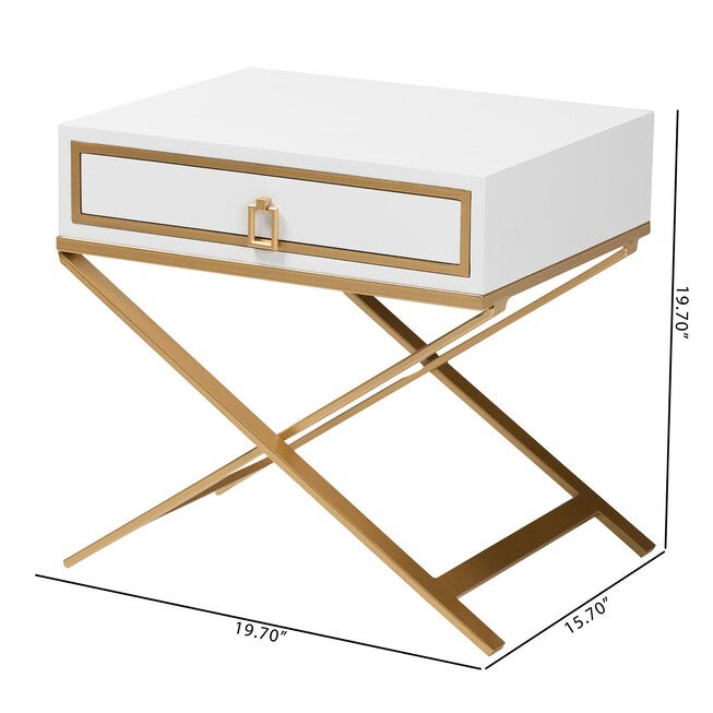 Lilibet Modern Glam And Luxe Black Finished Wood And Gold Metal 1-Drawer End Table, , alternate image number null