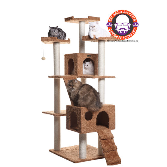 Multi-Level 74" Real Wood Cat Tree Furniture With Sratchhing Posts, BROWN, hi-res image number null