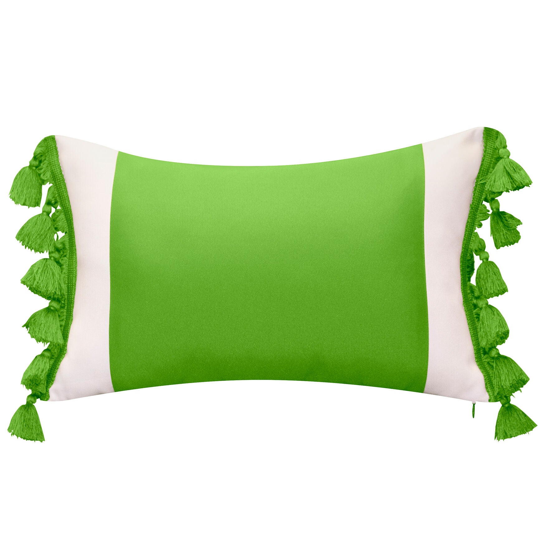 Indoor & Outdoor Colorblock Tassel Fringe Lumbar Decorative Pillow, LEAF, hi-res image number 0